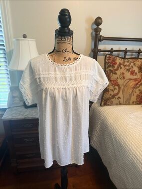 White Lace-Trim Swiss Dot Blouse - Women’s Top